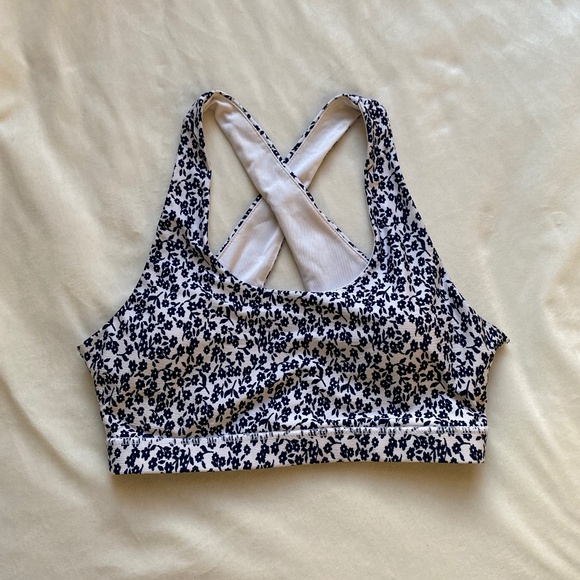 Navy blue and white floral sports bra - Picture 1 of 6